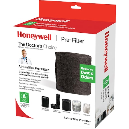 Honeywell Air Purifier Pre-Filter, CuttoSize, 15-1/2"x1/10"x47", BK, PK 4 HWLHRFAP1V1CT